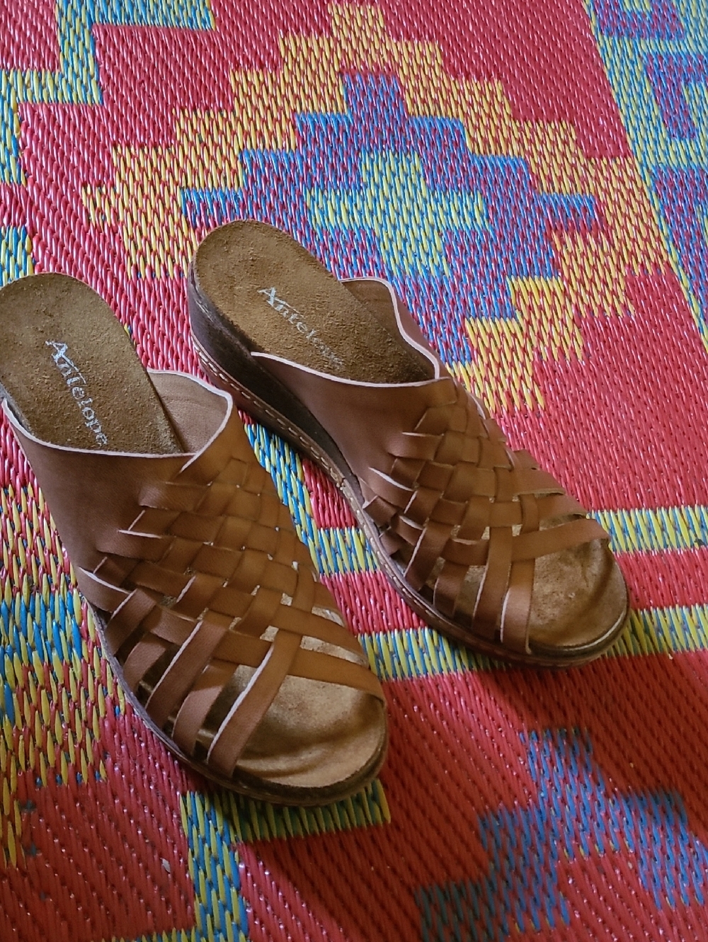 Antelope "Daly"  Brown Woven Wedge Leather Slide Sandals Excellent Condition